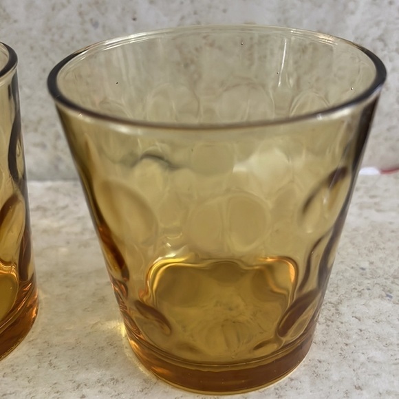 Hazel Atlas Optic Dot Amber Lowball Glasses Pair MCM - Picture 5 of 7